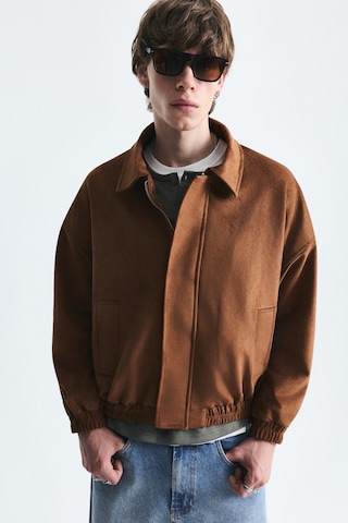 Vamos Oversize Polo Yaka Suni Süet Mont Camel
