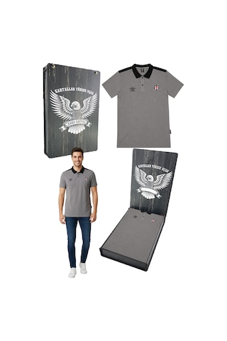 Beşiktaş Lisanslı Umbro Gri Polo T-shirt Lazer Kutu Gri