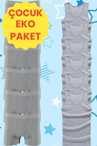 Mood Agenda Erkek Çocuk Pamuklu Penye 6 Atlet 6 Boxer Gri Gri Gri - Gri