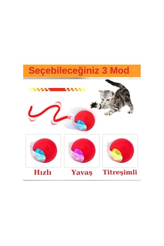 Pribor Kediler Ve Köpekler İçin Kuyruklu Etkileşimli Oyun Topu, İpli Usb Şarjlı 3 Modlu 1 Adet