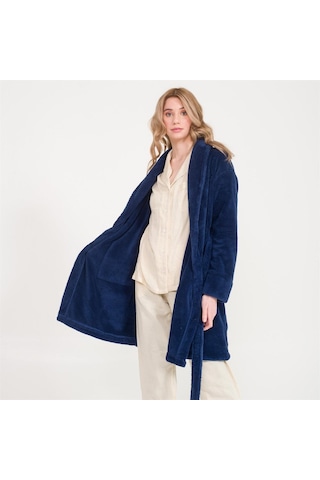 Kadın Welsoft Şal Yaka Polar Sabahlık Lacivert