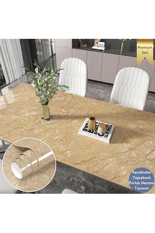 Technosmart 60x100cm Mermer Desen Kendinden Yapışkanlı Duvar Kağıdı Kaplama Mutfak Tezgeh Masa Folyo Sarı