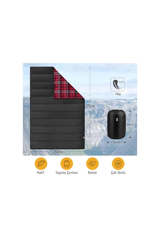 Haegs Flanel Kamp Battaniyesi, Seyahat Yorganı Dış Mekan Hafif Kompakt Outdoor Kamp Çadır Karavan Battaniye 215-150 Cm Siyah