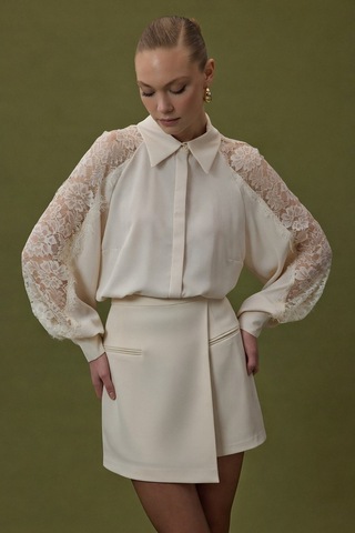 Sateen Talia Şort Etek - Bej-137064 Bej