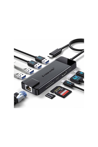 Lemorele Tc93 10 İn 1 Type-c Hub Çoklayıcı Multiport Dock Station - Gigabit Ethernet Rj45 , 4k Hdmı Görüntü, 100w Pd Hızlı Şarj Adaptör