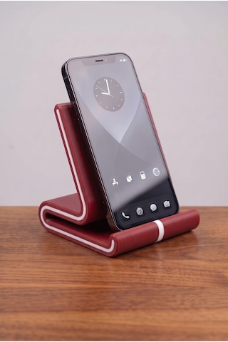 Vero Kırmızı Üzeri Beyaz Şeritli Masaüstü Telefon Tutucu Ve Tablet Standı - Modern Oyuncu Aksesuarı