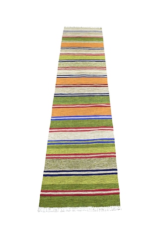 Zehra Abla Halı Yeni El Dokuma Capcanlı Rengarenk Balıkesir Bukleli Pamuklu Yolluk Kilim 7052 Çok Renkli