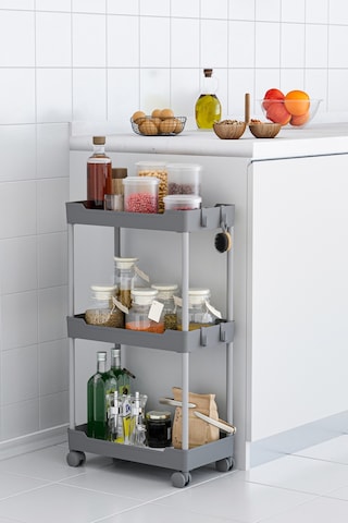 Gri 3 Katlı Tekerlekli Düzenleyici Mutfak Ve Banyo Rafı Vesken