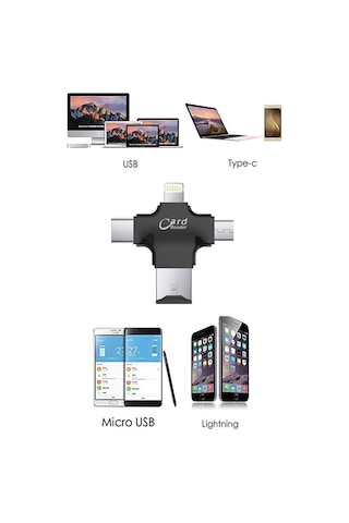 Thentech 4 İn 1 Type-c Akıllı Telefon Kamera Uyumlu Lightning Micro Usb Kart Okuyucu