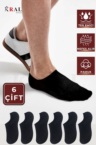 Kral Socks Düz Desen Sneakers Pamuklu Terletmez Unisex Çorap 6 Çift - Siyah