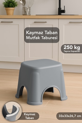 Kaymaz Banyo Taburesi - Kaydırmaz Tabanlı Çok Amaçlı Tabure 250 Kg Taşıma Kapasiteli Gri