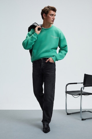 Grimelange PERCY Erkek Yuvarlak Yaka Göğsü Nakışlı Sırtı Baskılı Oversize Yeşil Sweatshirt