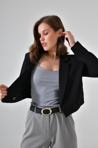 Siyah Kruvaze Crop Blazer Ceket Siyah