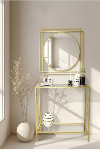Gilda Gold Metal Dresuar Ve Ayna Seti