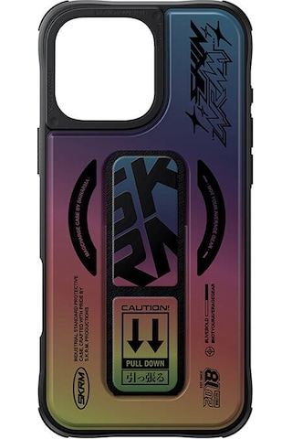 Apple iPhone 16 Pro Uyumlu Kılıf Skinarma Holografik Tasarımlı Standlı Deri Görünümlü Kira Kobai Colorful