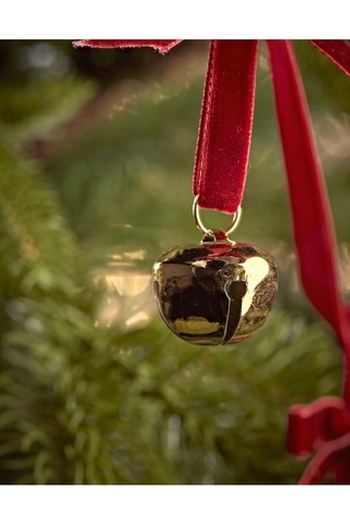 Beige & Stone Yılbaşı Kadife Kurdele Gold Zilli Zincir Noel Çam Ağaç Süsü Diğer