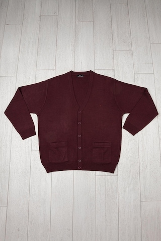 Ön Cepli V Yaka Battal Büyük Boy Düğmeli Yünlü Triko Hırka Bordo