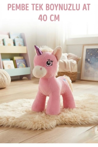 Boynuzlu Pembe At Pony Unicorn 40 Cm Sevimli Konforlu: Peluş Uyku Yastığı Ve Sarılma Arkadaşı Dekoratif Oyuncak