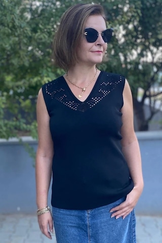 Mia Butik Kadın Lina Siyah Merserize Kolsuz Bluz Siyah