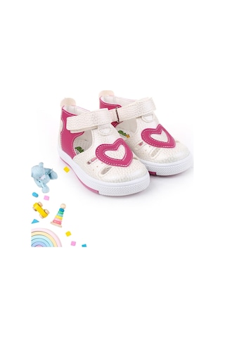 Şirin Bebe 1713 Kız Bebek Ortopedik Ayakkabı Sandalet Beyaz - Fuşya