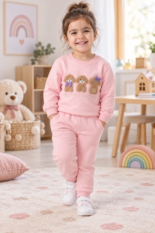 Tucankids Kız Çocuk Pembe Ayıcık Nakışlı 2 İplik Eşofman Takımı