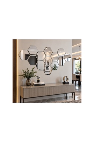 Kendinden Yapışkanlı Altıgen Dekoratif Duvar Aynası 1 Mm Kalınlık Petek Model Modern Salon, Antre Ve Yatak Odası Aynası Gümüş
