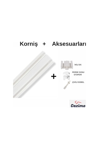 İkili Korniş Rayı Pvc Perde Rayı Ölçü Seçenekli Tavan Tipi Beyaz Korniş Sistemi 3,5 Metre