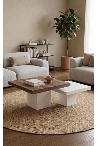 Most Marmoris Mermer Görünümlü Mdf Orta Sehpa Set Ceviz - Aytaşı