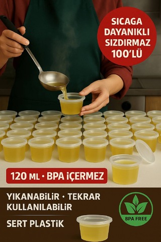 100 Lü Set-120 Ml Kendinden Kapaklı Şeffaf Sosluk Sızdırmaz, Sıcağa Dayanıklı, Tekrar Kullanılabilir Diğer