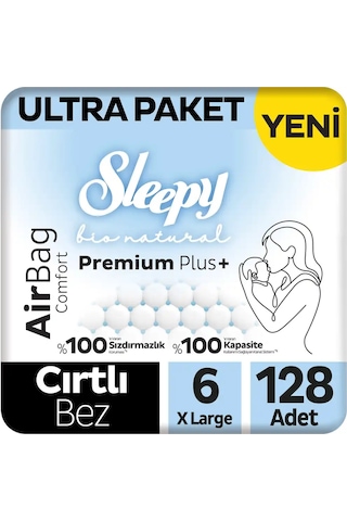 Sleepy Bio Natural Premium Plus Airbag Comfort Ultra Paket Bebek Bezi 6 Numara Xlarge 128 Adet