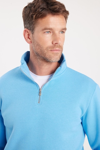 Tudors Unisex Relax Fit Rahat Kesim Pamuklu İçi Polarlı Yarım Fermuarlı Mavi Dik Yaka Sweatshirt-35154 Mavi