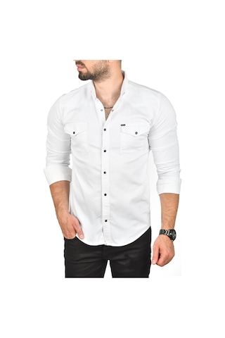 Deepsea Erkek Beyaz Slim Fit Pamuklu Cepli Kot Gömlek Çıtçıtlı Uzun Kollu Spor Gömlek 2502503 Beyaz