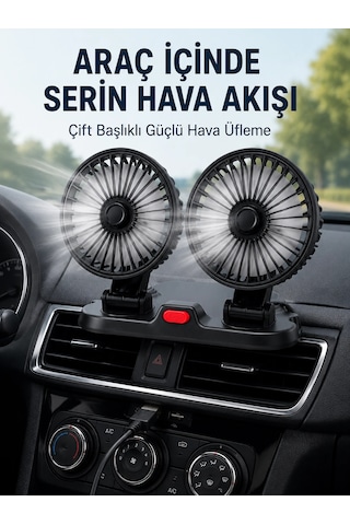 Ayarlanabilir Çift Başlıklı Sessiz Araç İçi Vantilatör