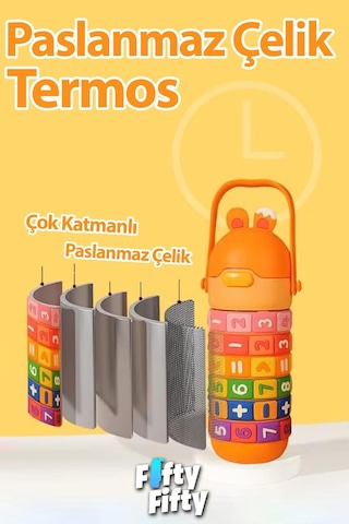 Vagonlife 430 Ml Pipetli Çelik Termos Askılı Matematiği Sevdiren Su Matarası -ffvgn30031-430ml Yeşil