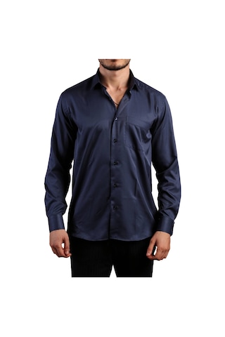 Lacivert Büyük Beden Rahat Kesim Micro Kumaş Kol Düğmeli Regular Fit Erkek Gömlek - 190-12 001