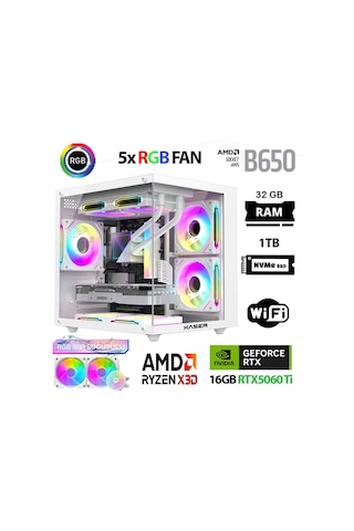 Xaser Cube X230 R7-7800X3D 32 GB 1 TB M.2 Nvme SSD 16 GB RTX5060Tİ Free Dos Masaüstü Oyuncu Bilgisayarı