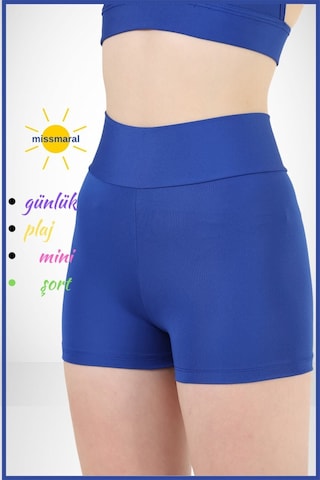 Kadın Mavi Yüksek Bel Toparlayıcı İç Göstermeyen Boxer Şort Deniz, Havuz & Günlük Kullanım İçin Saks Mavi
