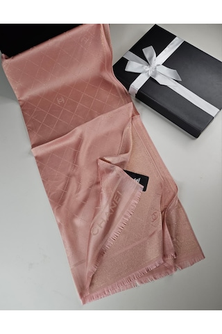 Miorel Scarfs Chnl Tema Simli Kaşmir İpek Şal Scarfs Cashmere Shawl Hijab Yeni Sezon Pudra
