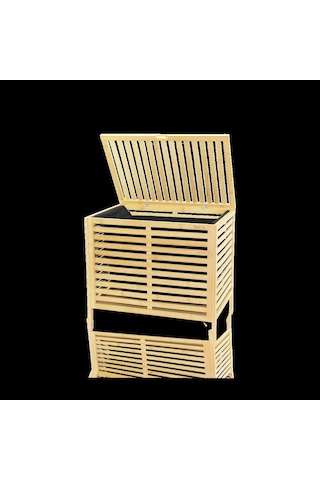 Kalın Bambu Çamaşır Sepeti 50x38x55 Cm Kumaş Torbalı Renkli