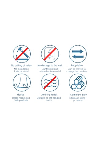 Tenfowee Emniyetli Yapışkanlı, Buğu Önleyici Banyo Aynası, Tıraş Ve Makyaj İçin Pratik Ayna, Kancalı, Siyah A1346700-02 Siyah