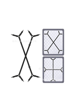 Vkemall Yatak Çarşafı Sabitleyici - 2'li Siyah Esnek Bağlama Kayışı Siyah