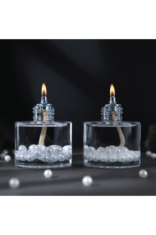 Imperiums Pearl Cylinder Dekoratif Kandil Mum 2'Li Set