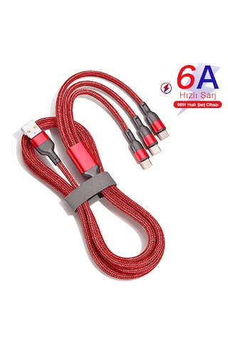 3'ü 1 Arada Cep Telefonu Veri Kablosu 6a Cep Telefonu Şarj Kablosu Red