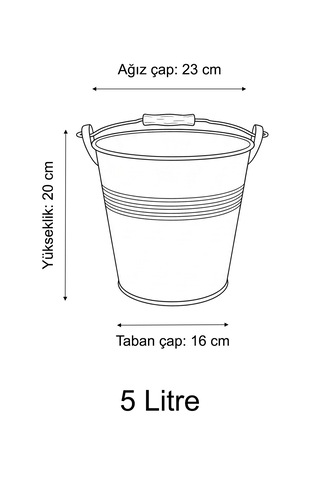 Metal Dekoratif Kova 5 Litre - 20 Cm Çok Amaçlı Saplı Galvaniz Saksılık Ve Düzenleyici Renksiz
