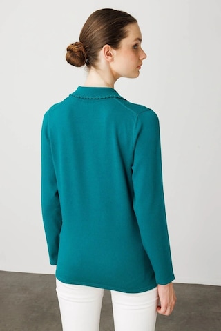 Desen Triko Polo Yaka Likralı Kadın Bluz 25091 Yeşil