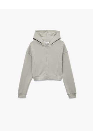 Koton Şardonlu Uzun Kollu Fermuarlı Kapüşonlu Oversize Sweatshirt Gri 6wal10307ık Gri