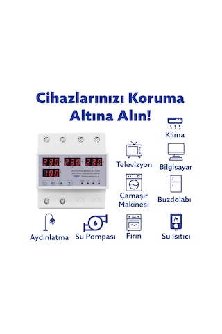 Tomzn Otomatik Faz Seçici ve Yüksek Alçak Voltaj Akım Koruma Rölesi 220V 100A