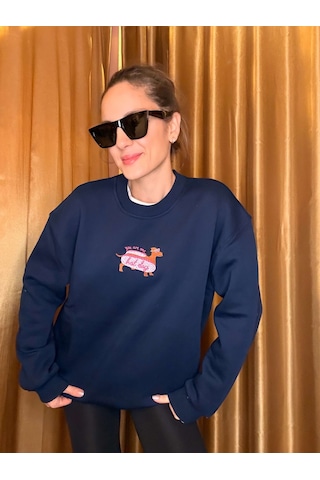 Ali Butik Lacivert Dog Nakış İşlemeli Şardonlu Sweatshirt Lacivert