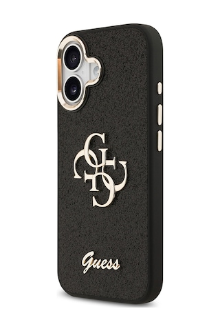 Apple Uyumlu iPhone 17 Kılıf Guess Lisanslı 4g Büyük Metal Kamera Çerçeveli Ve Logolu Glitter Kapak Siyah