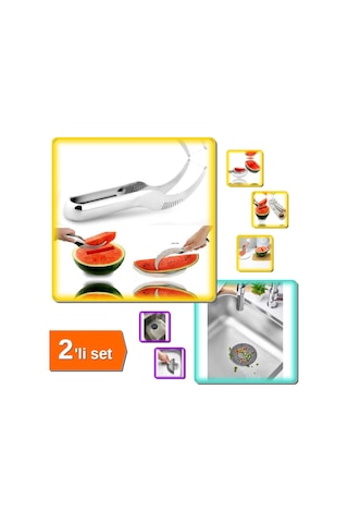 Pratik Karpuz Dilimleyici + Yuvarlak Süzgeçli Silikon Gider Süzgeci 2li Set - Plx872 Diğer
